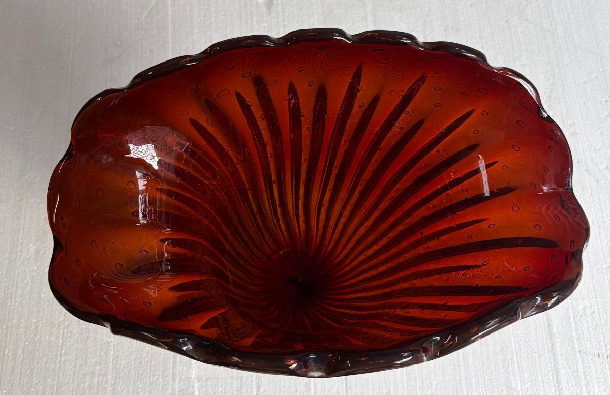 1970′ Vase Cristal Murano Violine et Or Signé Pino Signoretto H 40 cm-photo-5