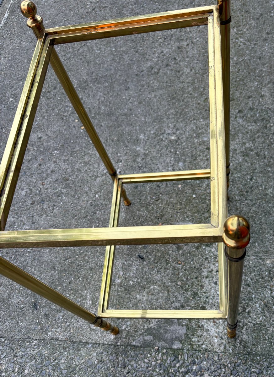 1970s Pair Of Bronze 2-tier Side Tables By Maison Jansen With Smoked Glass Tops, 43 X 33 X H 62 Cm-photo-2