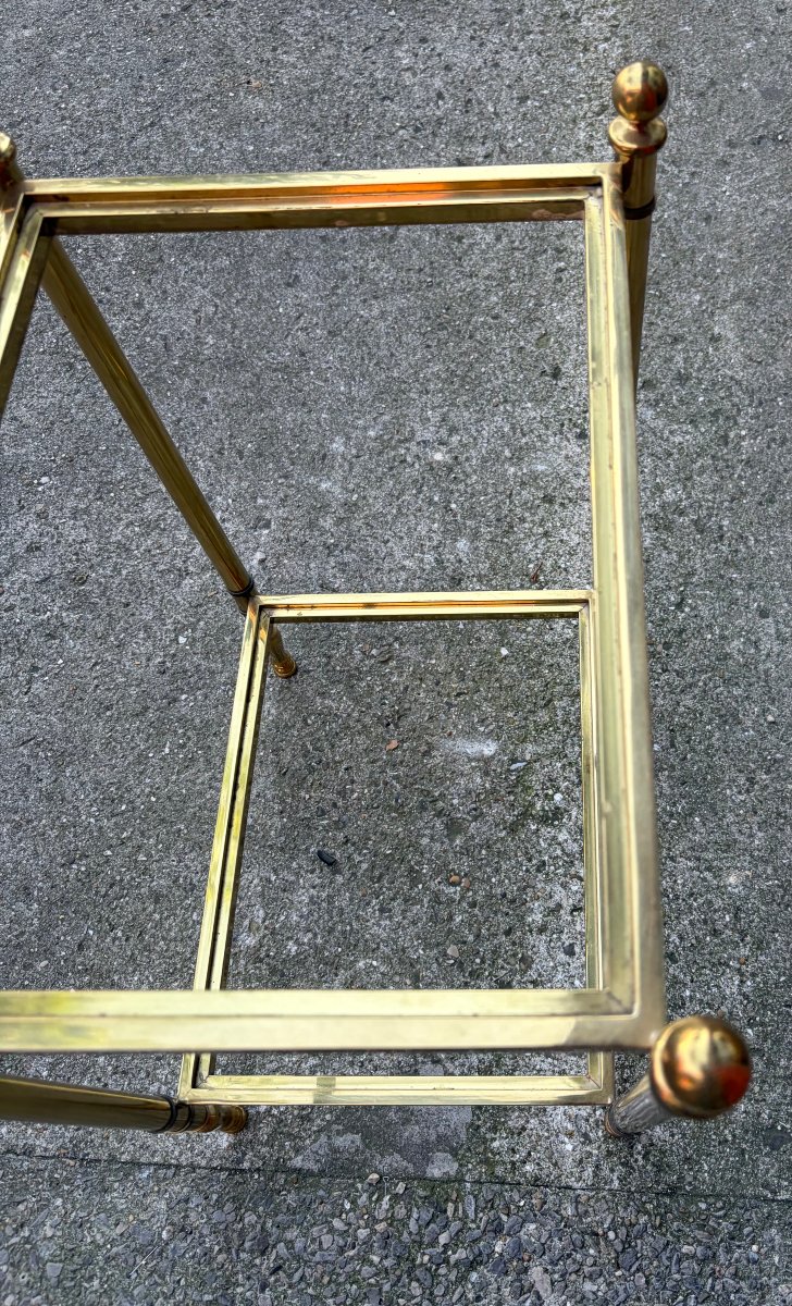 1970s Pair Of Bronze 2-tier Side Tables By Maison Jansen With Smoked Glass Tops, 43 X 33 X H 62 Cm-photo-3
