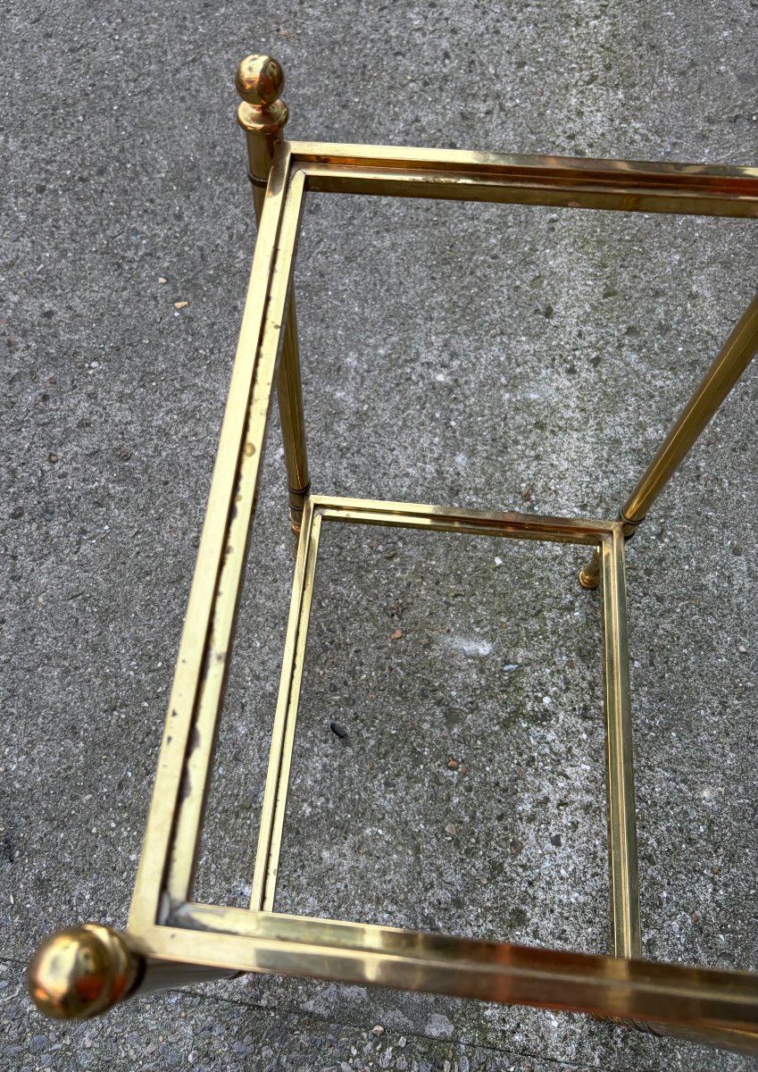 1970s Pair Of Bronze 2-tier Side Tables By Maison Jansen With Smoked Glass Tops, 43 X 33 X H 62 Cm-photo-4