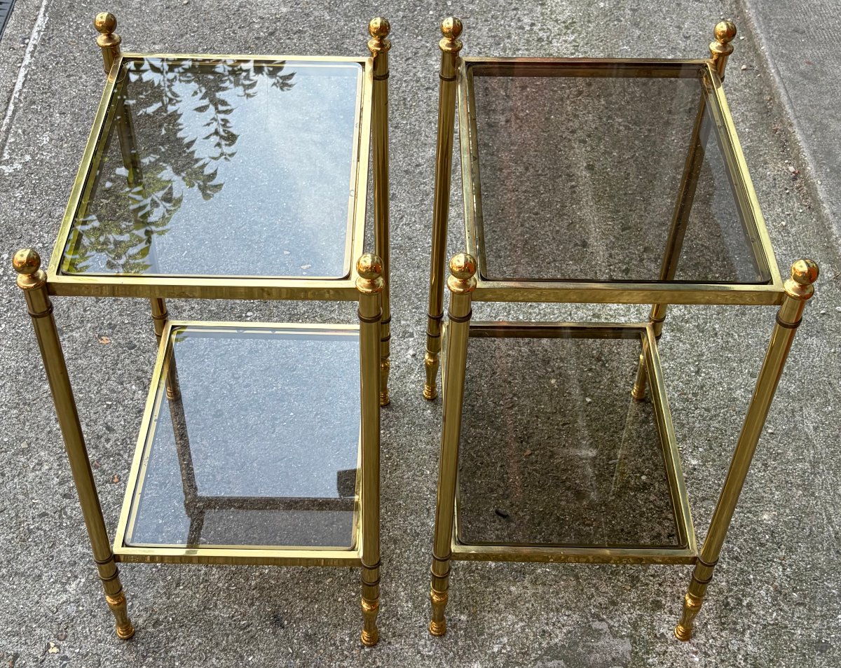 1970s Pair Of Bronze 2-tier Side Tables By Maison Jansen With Smoked Glass Tops, 43 X 33 X H 62 Cm-photo-5