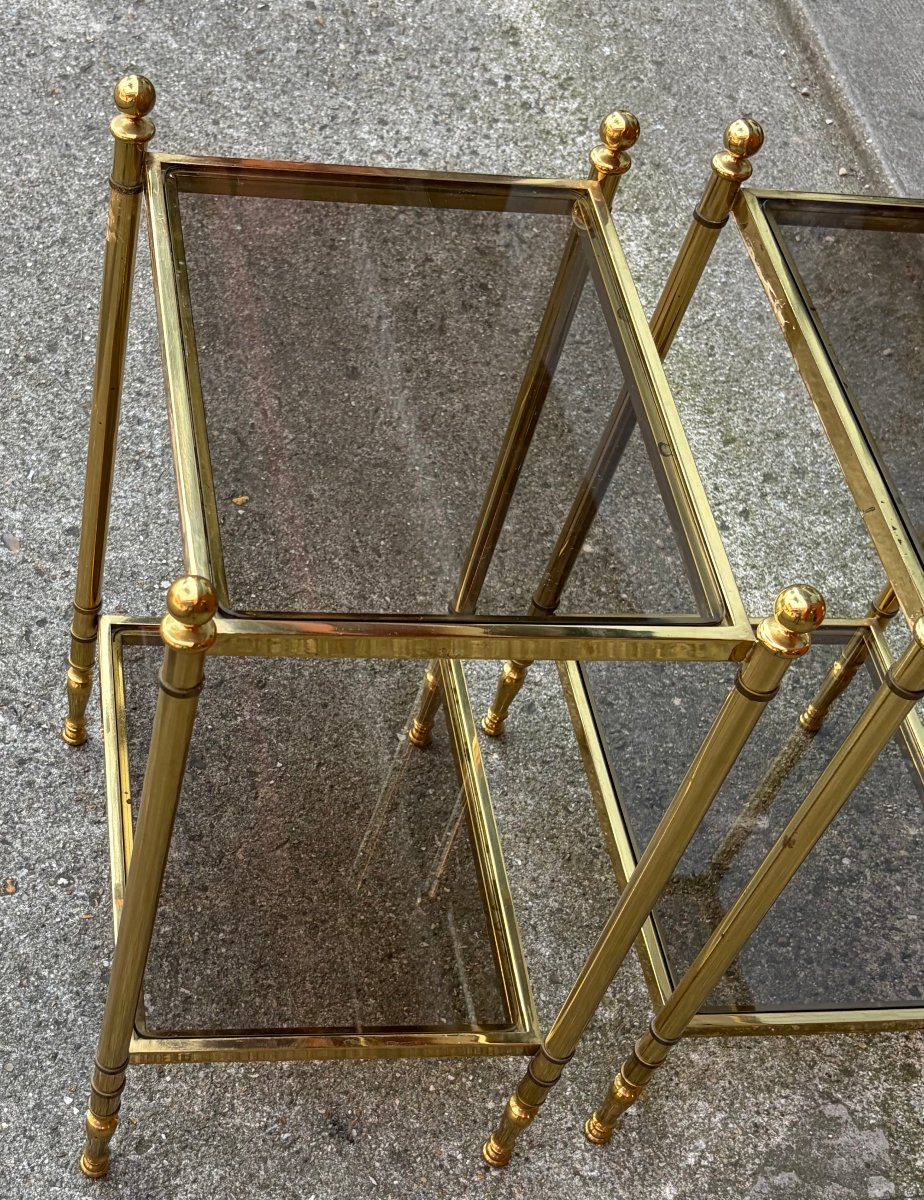 1970s Pair Of Bronze 2-tier Side Tables By Maison Jansen With Smoked Glass Tops, 43 X 33 X H 62 Cm-photo-6