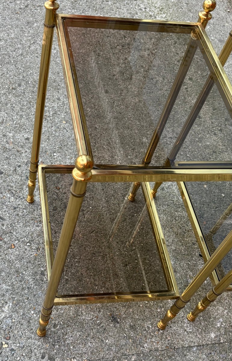 1970s Pair Of Bronze 2-tier Side Tables By Maison Jansen With Smoked Glass Tops, 43 X 33 X H 62 Cm-photo-7