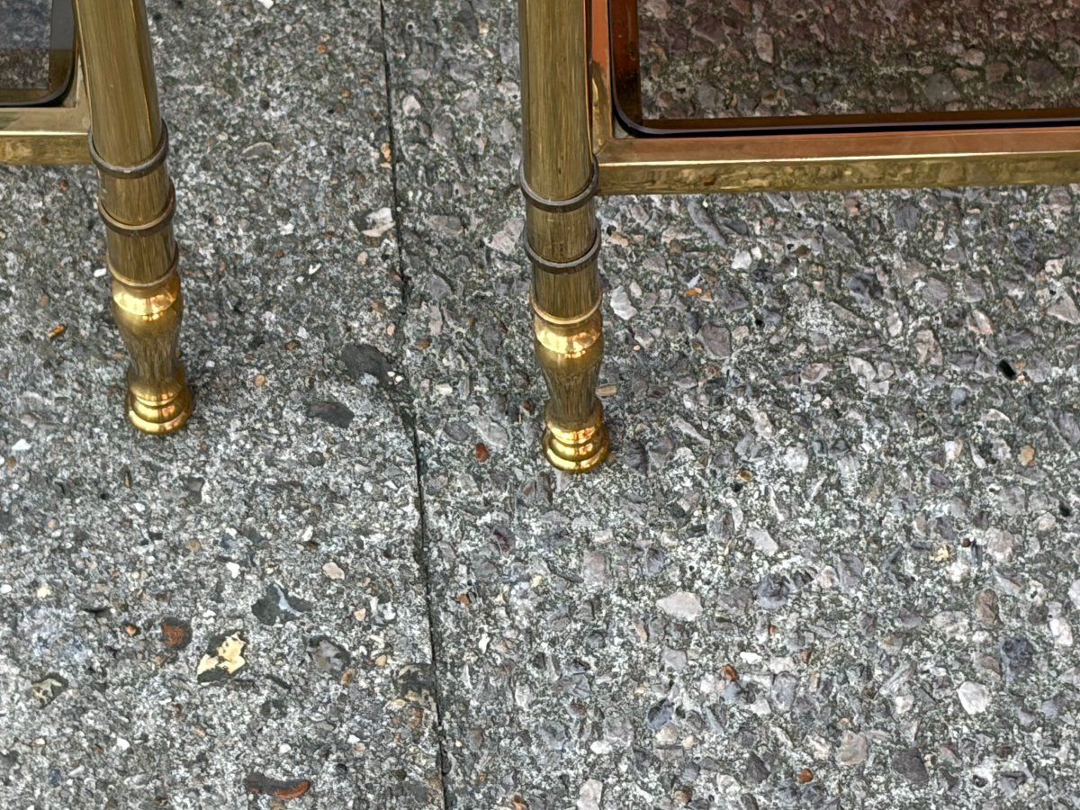 1970s Pair Of Bronze 2-tier Side Tables By Maison Jansen With Smoked Glass Tops, 43 X 33 X H 62 Cm-photo-8