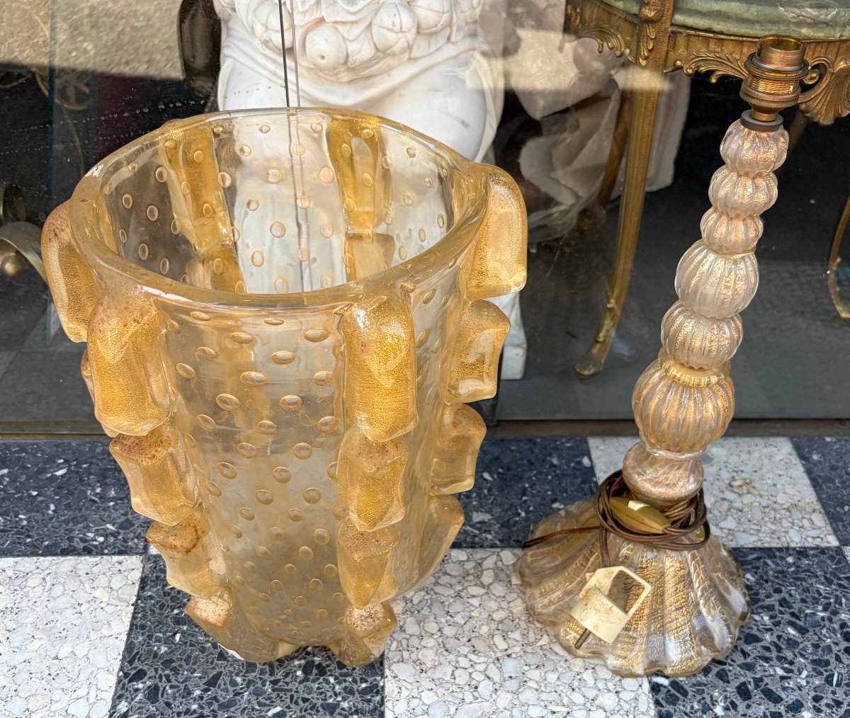 1970s Murano Crystal Vase With Gold Flakes, Unsigned, Barovier I Toso, H 36 X 26 Cm-photo-2