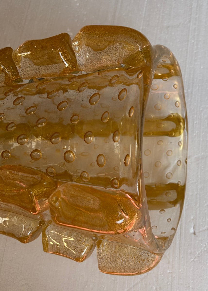 1970s Murano Crystal Vase With Gold Flakes, Unsigned, Barovier I Toso, H 36 X 26 Cm-photo-3