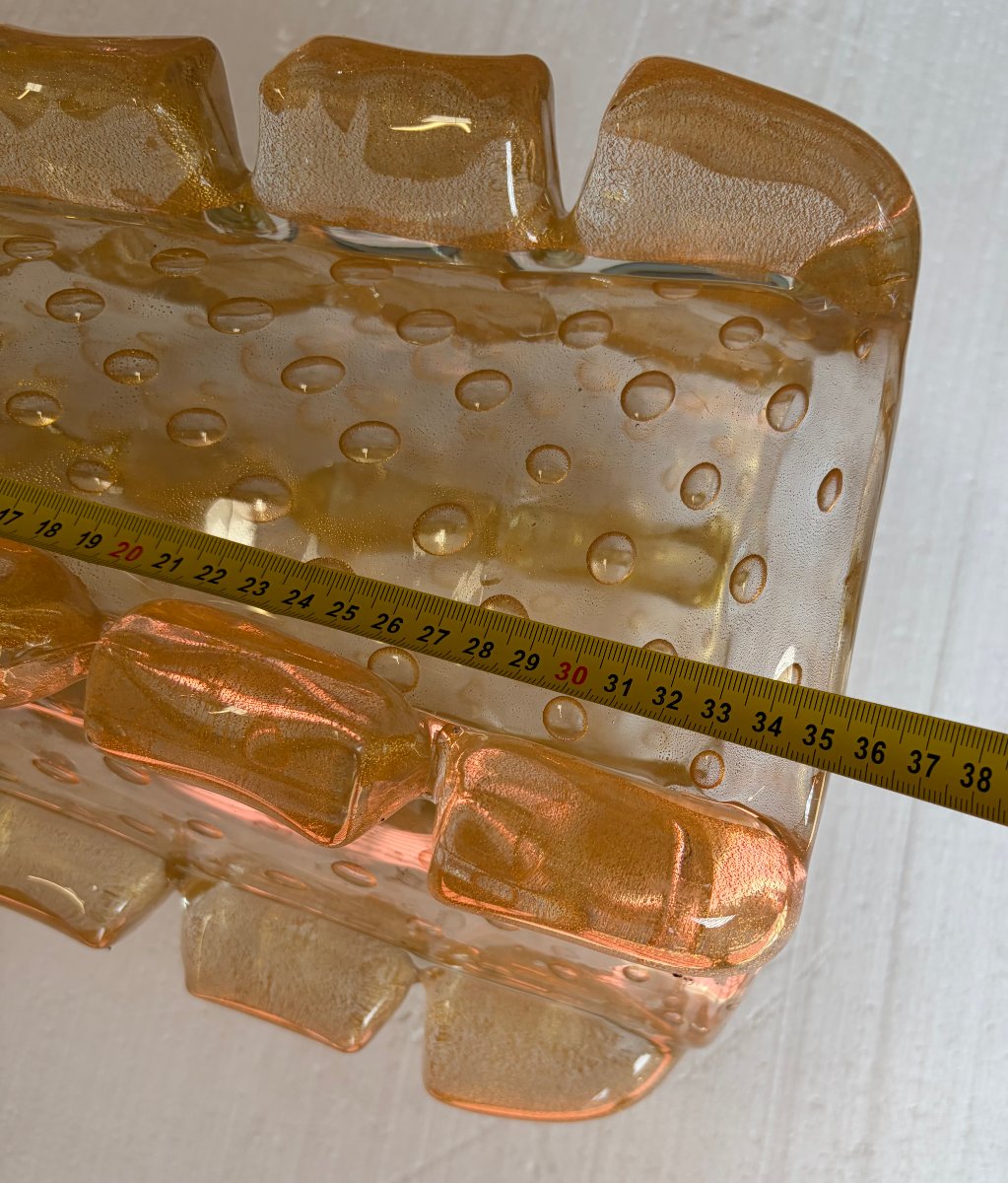 1970s Murano Crystal Vase With Gold Flakes, Unsigned, Barovier I Toso, H 36 X 26 Cm-photo-4