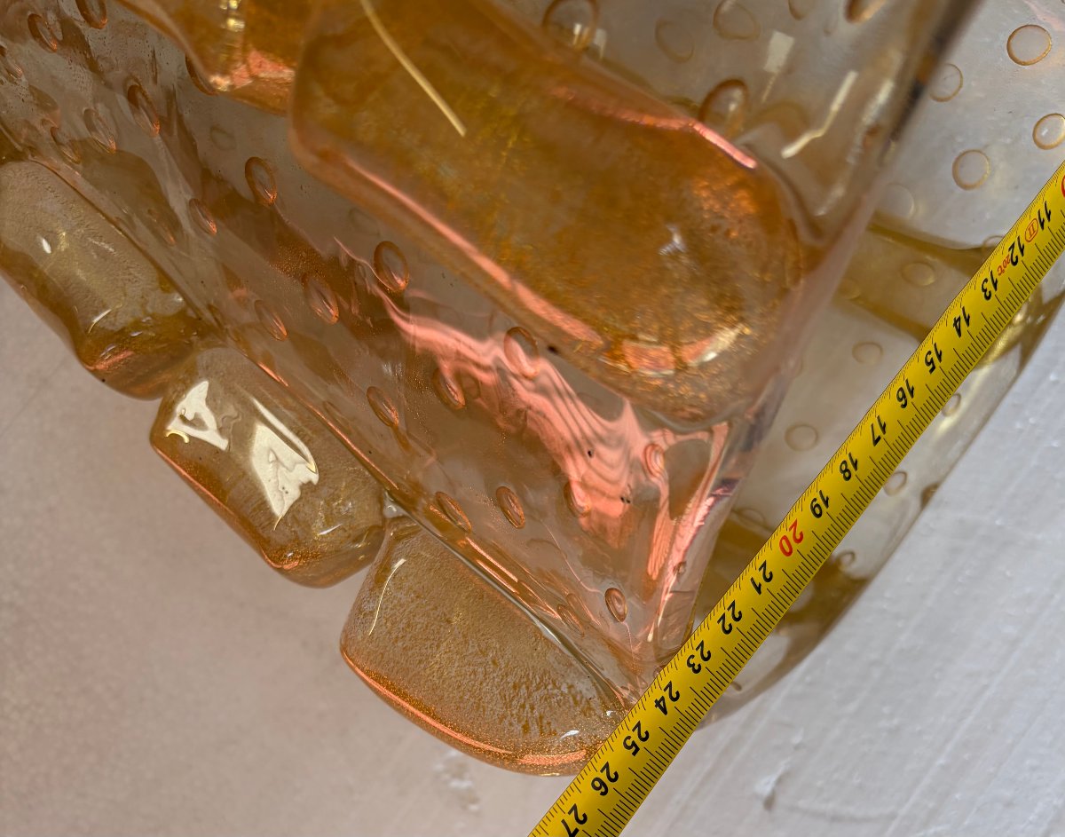 1970s Murano Crystal Vase With Gold Flakes, Unsigned, Barovier I Toso, H 36 X 26 Cm-photo-5