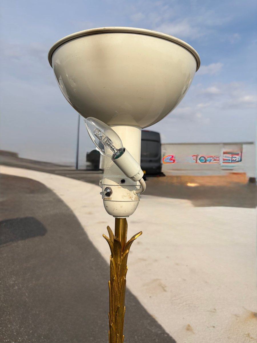 1970′ Lampadaire En Bronze Maison Charles Decor Palmier H 180 cm-photo-5