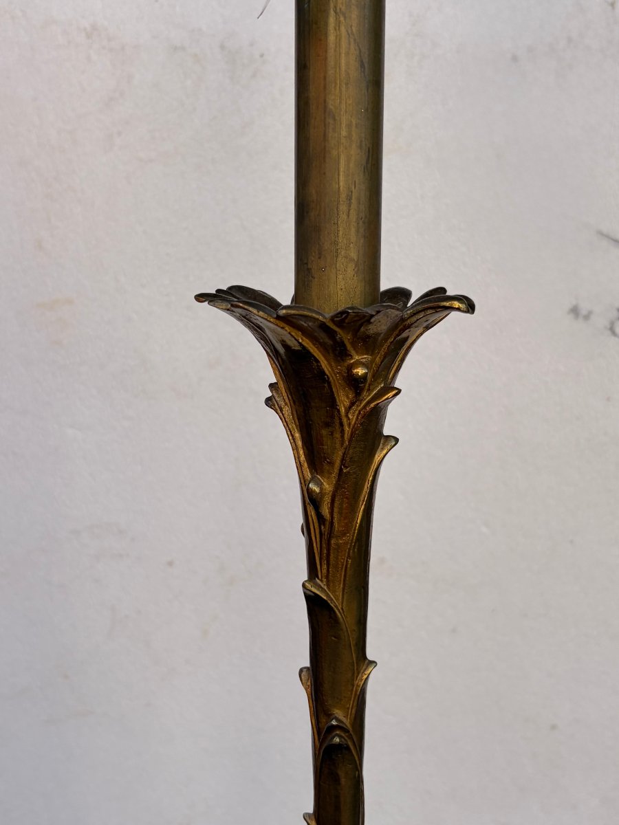 1970′ Paire de Lampadaires En Bronze Maison Bagués Decor Palmier H 160-photo-1