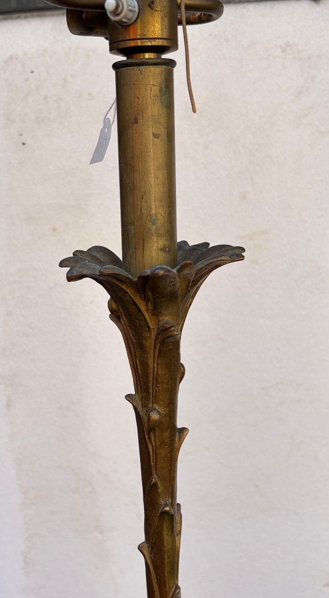 1970′ Paire de Lampadaires En Bronze Maison Bagués Decor Palmier H 160-photo-2