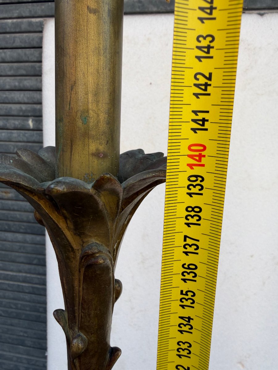 1970′ Paire de Lampadaires En Bronze Maison Bagués Decor Palmier H 160-photo-3