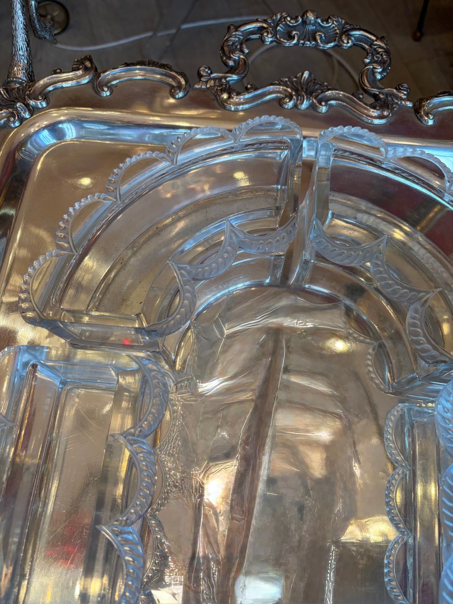 1950s Lalique Crystal Table Runner, France, "festons" Model, Signed (6 Pieces)-photo-3