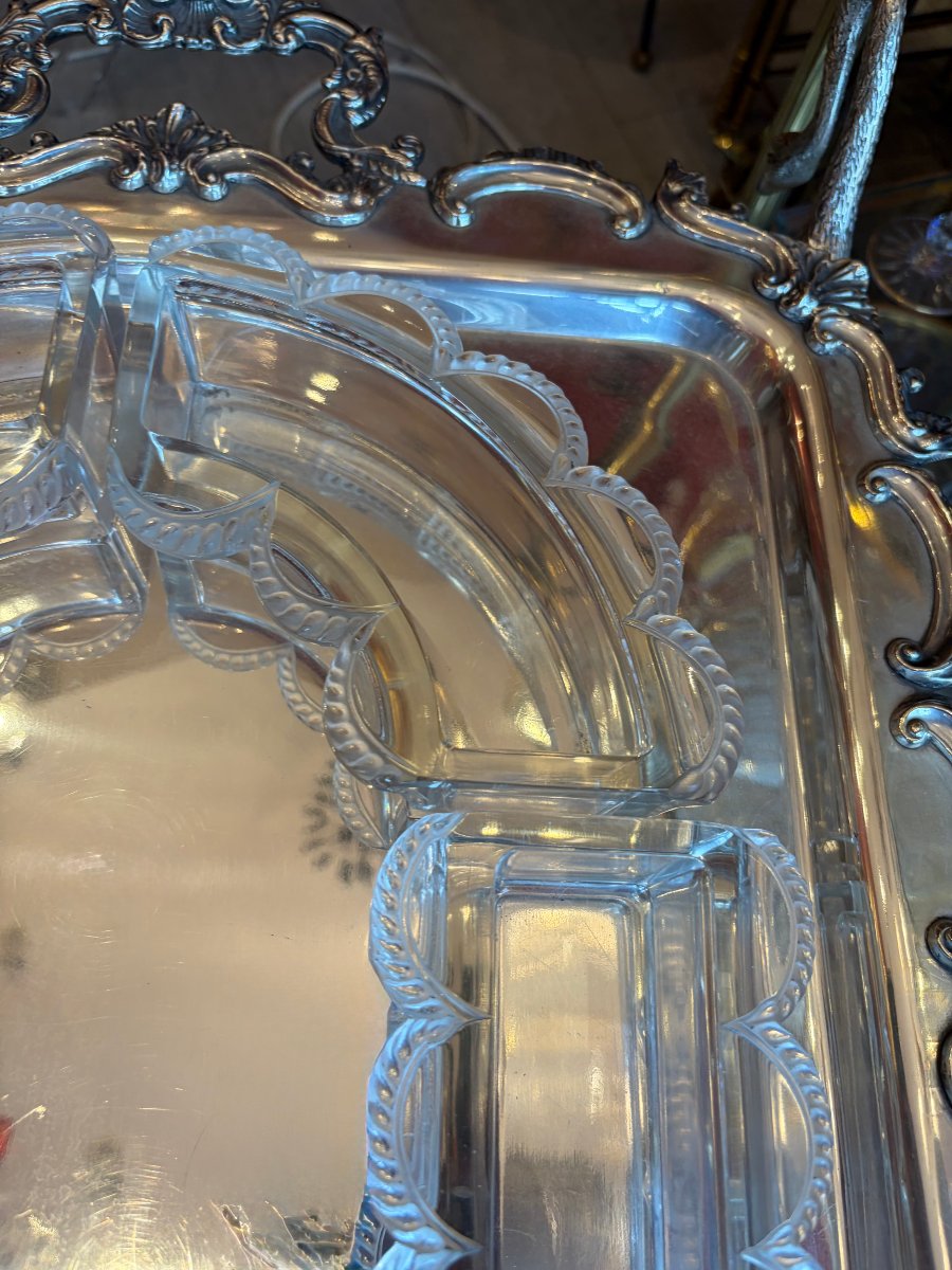 1950s Lalique Crystal Table Runner, France, "festons" Model, Signed (6 Pieces)-photo-4