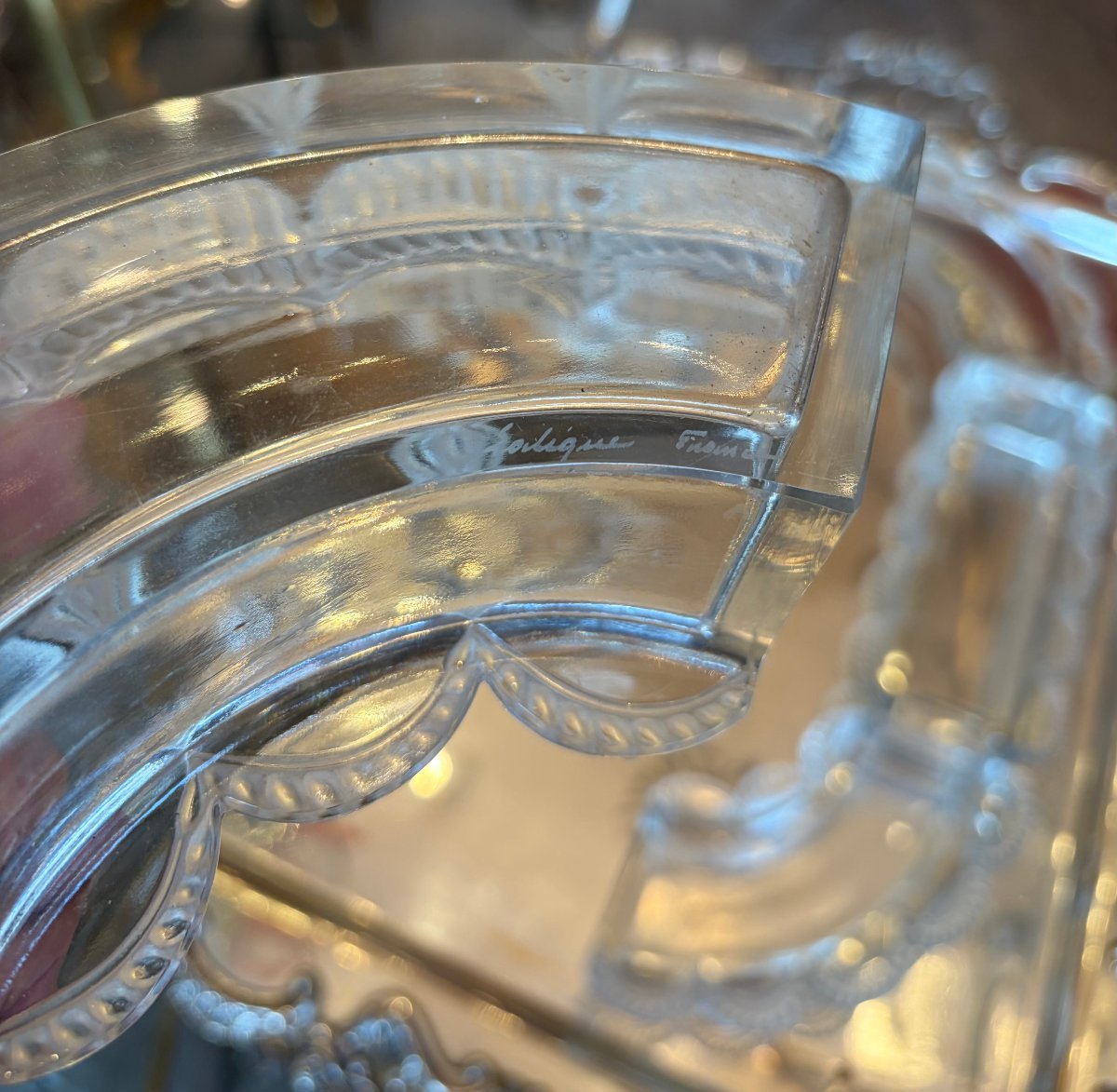 1950s Lalique Crystal Table Runner, France, "festons" Model, Signed (6 Pieces)-photo-1