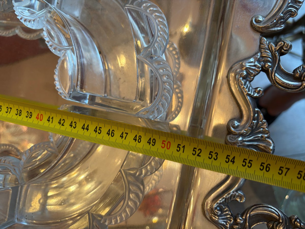 1950s Lalique Crystal Table Runner, France, "festons" Model, Signed (6 Pieces)-photo-4