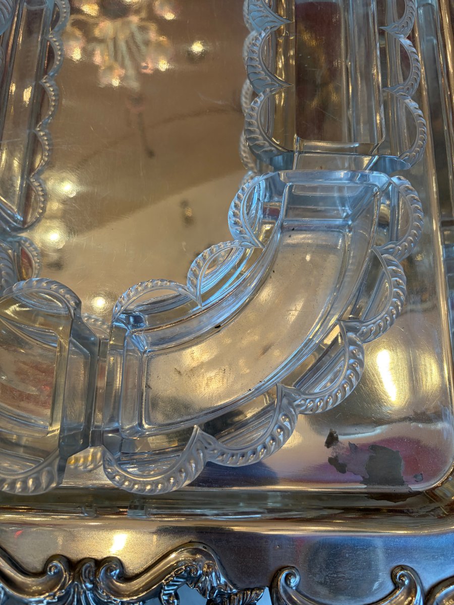 1950s Lalique Crystal Table Runner, France, "festons" Model, Signed (6 Pieces)-photo-6