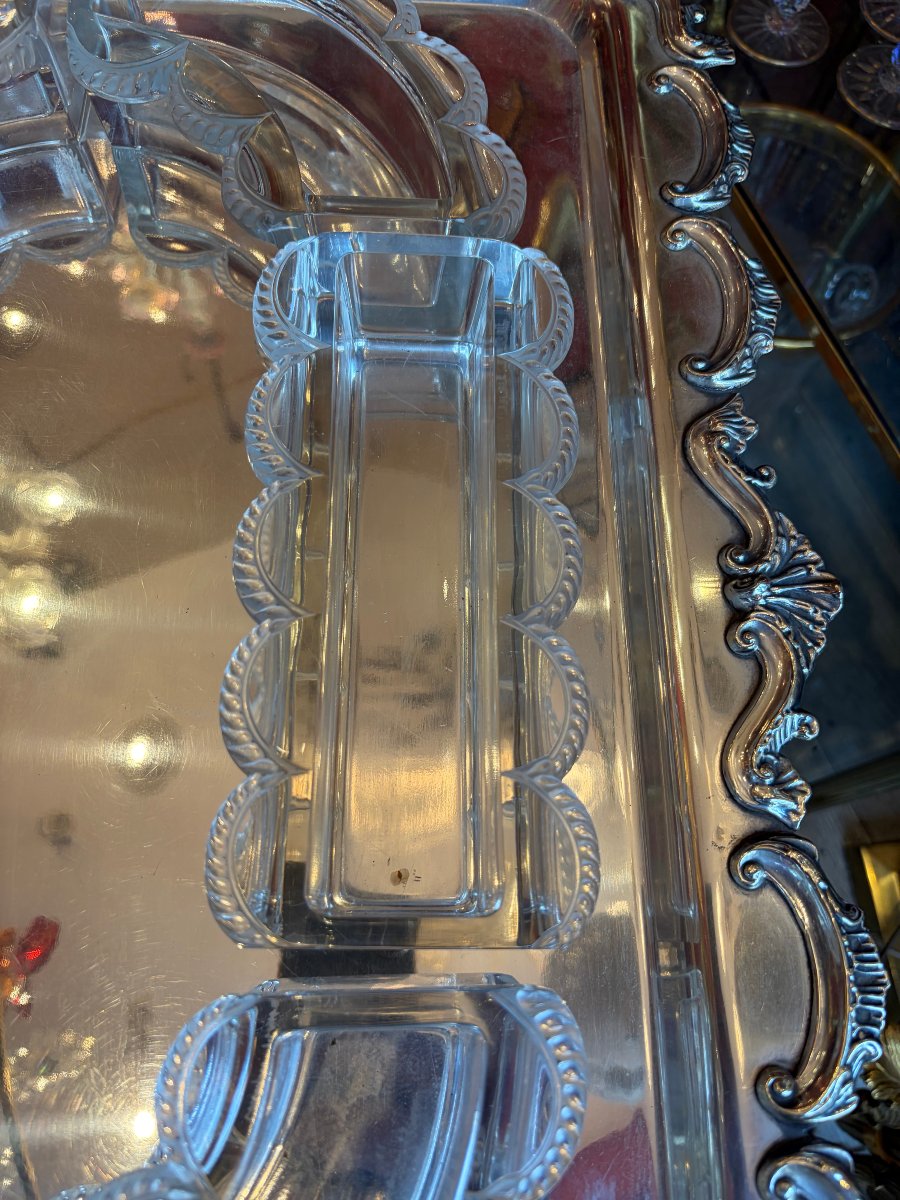 1950s Lalique Crystal Table Runner, France, "festons" Model, Signed (6 Pieces)-photo-7
