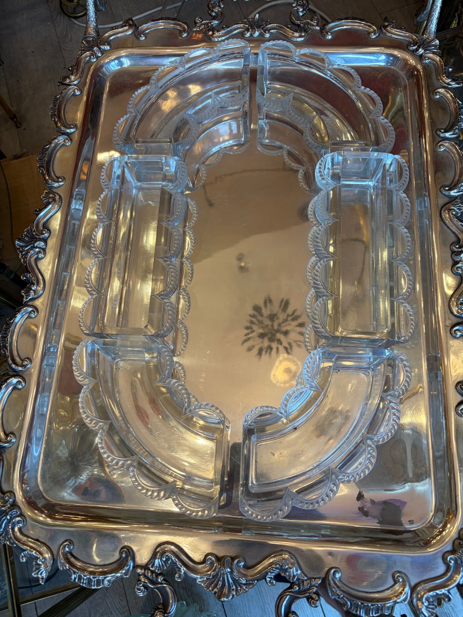 1950s Lalique Crystal Table Runner, France, "festons" Model, Signed (6 Pieces)