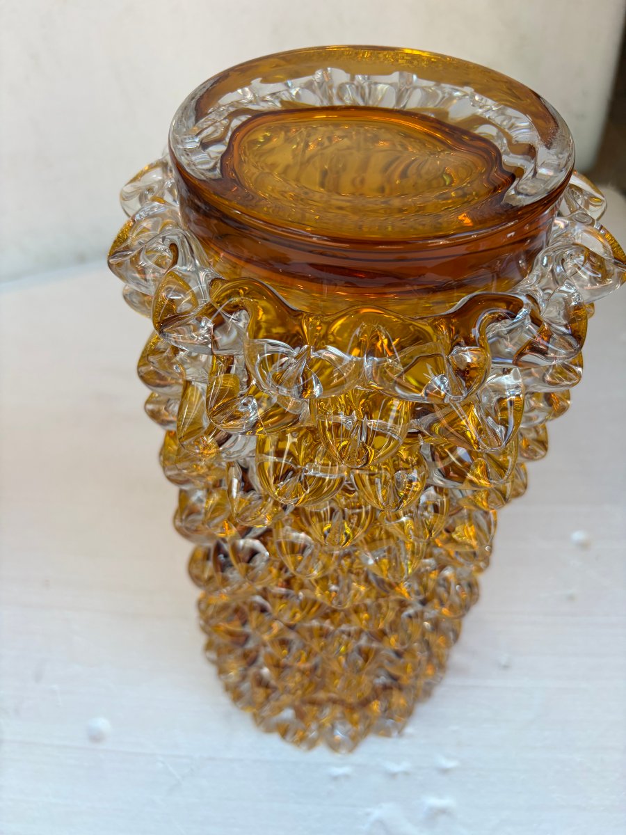 1960s “rostrato” Vase In Clear Crystal With An Amber Core, H 37 Cm, ø 17 Cm, Att Barovier-photo-3