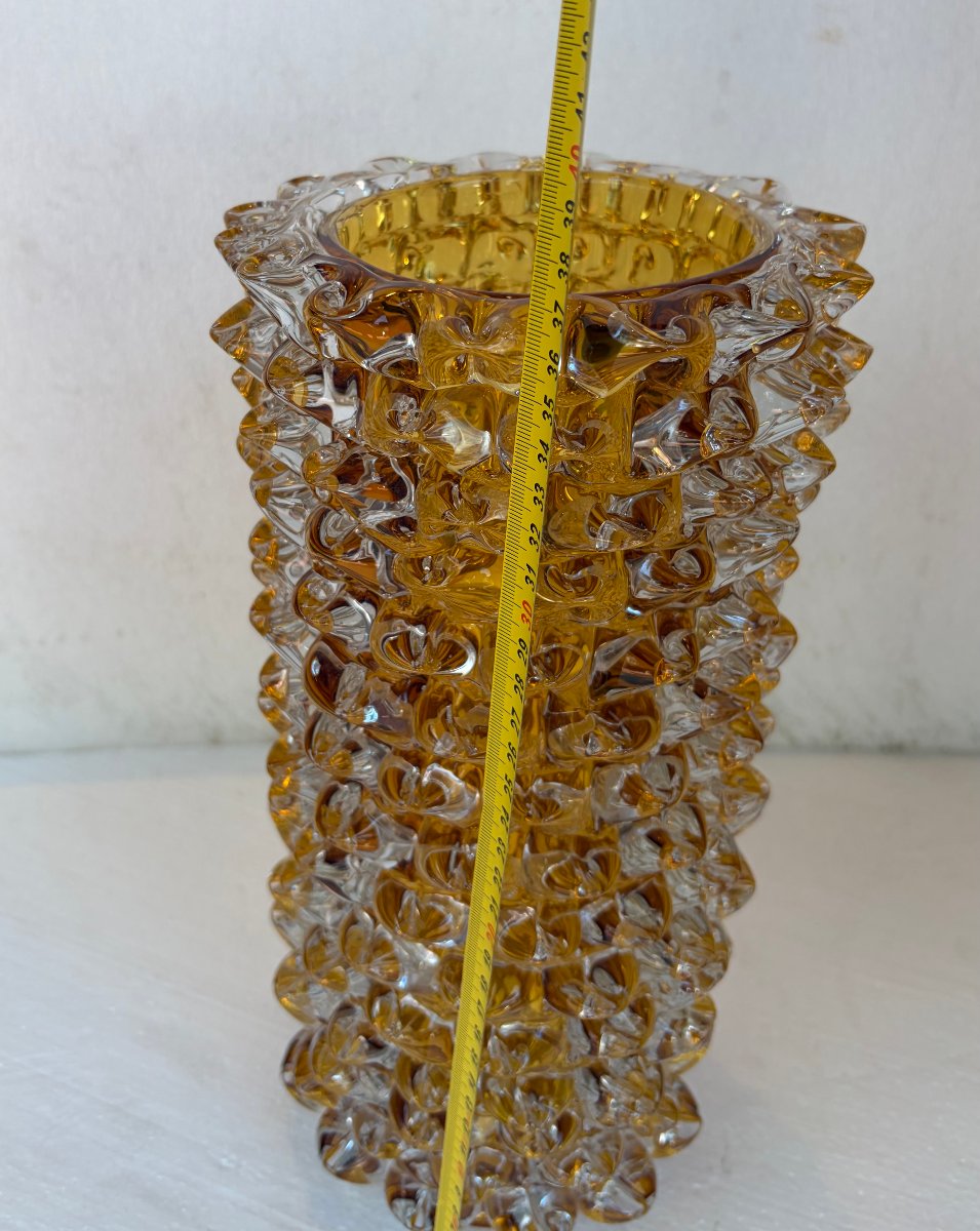 1960s “rostrato” Vase In Clear Crystal With An Amber Core, H 37 Cm, ø 17 Cm, Att Barovier-photo-4