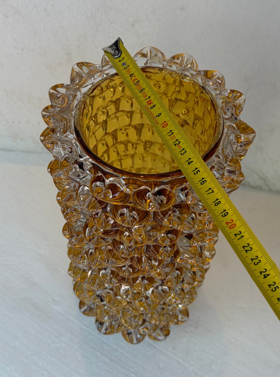 1960s “rostrato” Vase In Clear Crystal With An Amber Core, H 37 Cm, ø 17 Cm, Att Barovier-photo-1