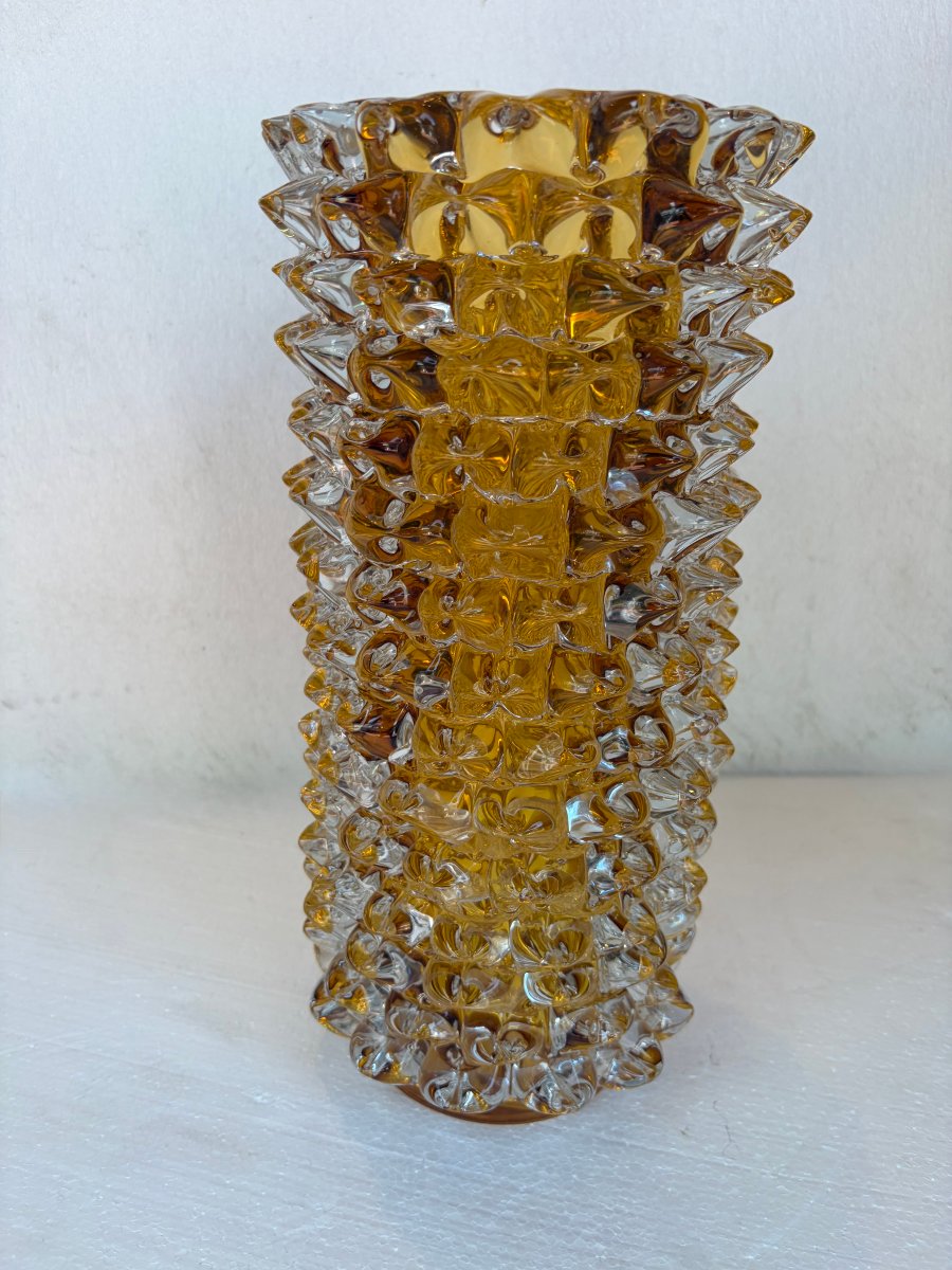 1960s “rostrato” Vase In Clear Crystal With An Amber Core, H 37 Cm, ø 17 Cm, Att Barovier-photo-3