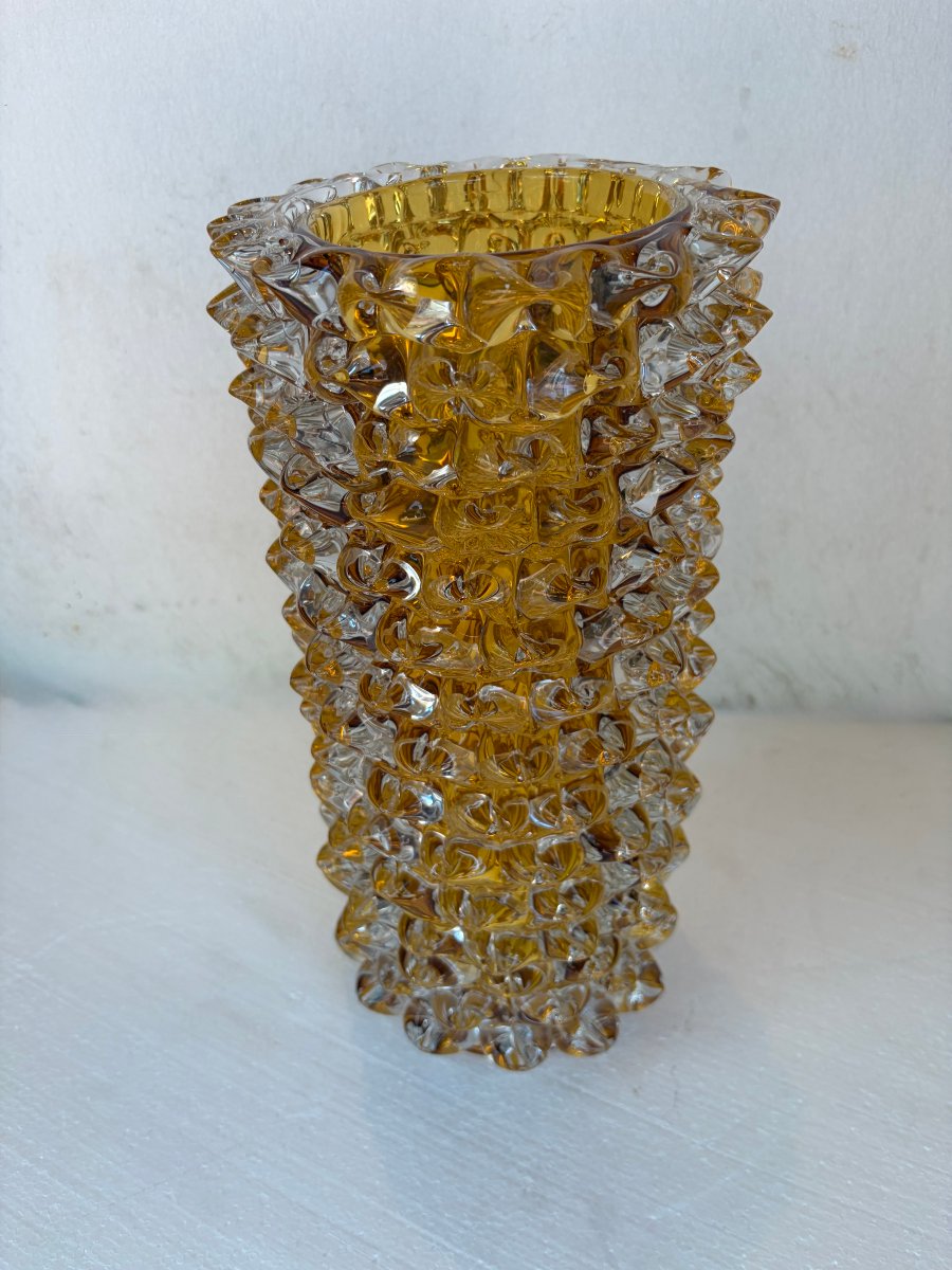 1960s “rostrato” Vase In Clear Crystal With An Amber Core, H 37 Cm, ø 17 Cm, Att Barovier-photo-4