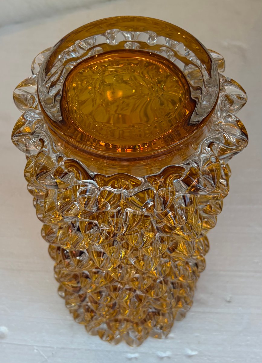 1960s “rostrato” Vase In Clear Crystal With An Amber Core, H 37 Cm, ø 17 Cm, Att Barovier-photo-5