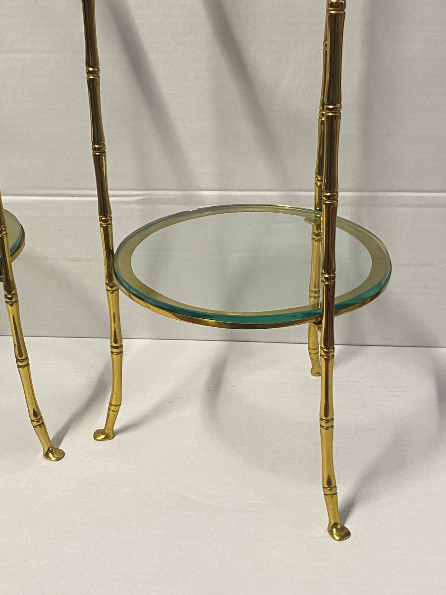 1970′ 2 Paires de Guéridons Bronze Doré Maison Bagués Décor Bambou ø 24 X H 50 cm-photo-4