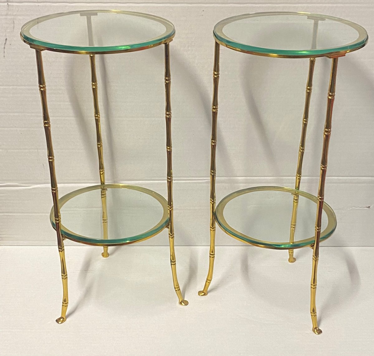1970′ 2 Paires de Guéridons Bronze Doré Maison Bagués Décor Bambou ø 24 X H 50 cm-photo-8