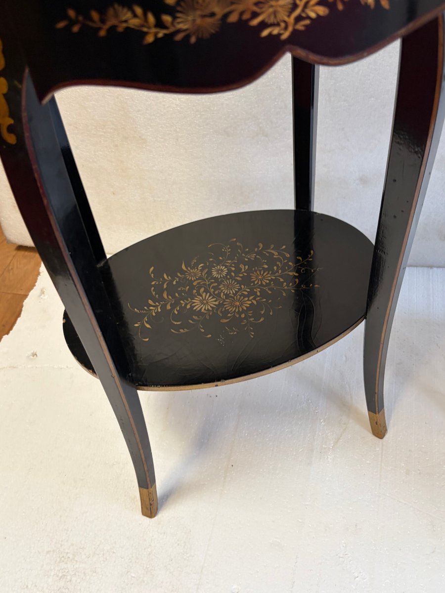 1970′ Paire de Chevets Maison Hirch Signés,Laqués Noirs à Décor Chinois Dorés-photo-2