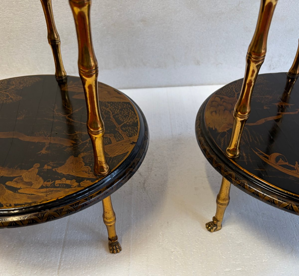 1950s–1970s Pair Of Baguès Side Tables With Bamboo Design, Gilded Bronze, Chinese Lacquered Tops -photo-4