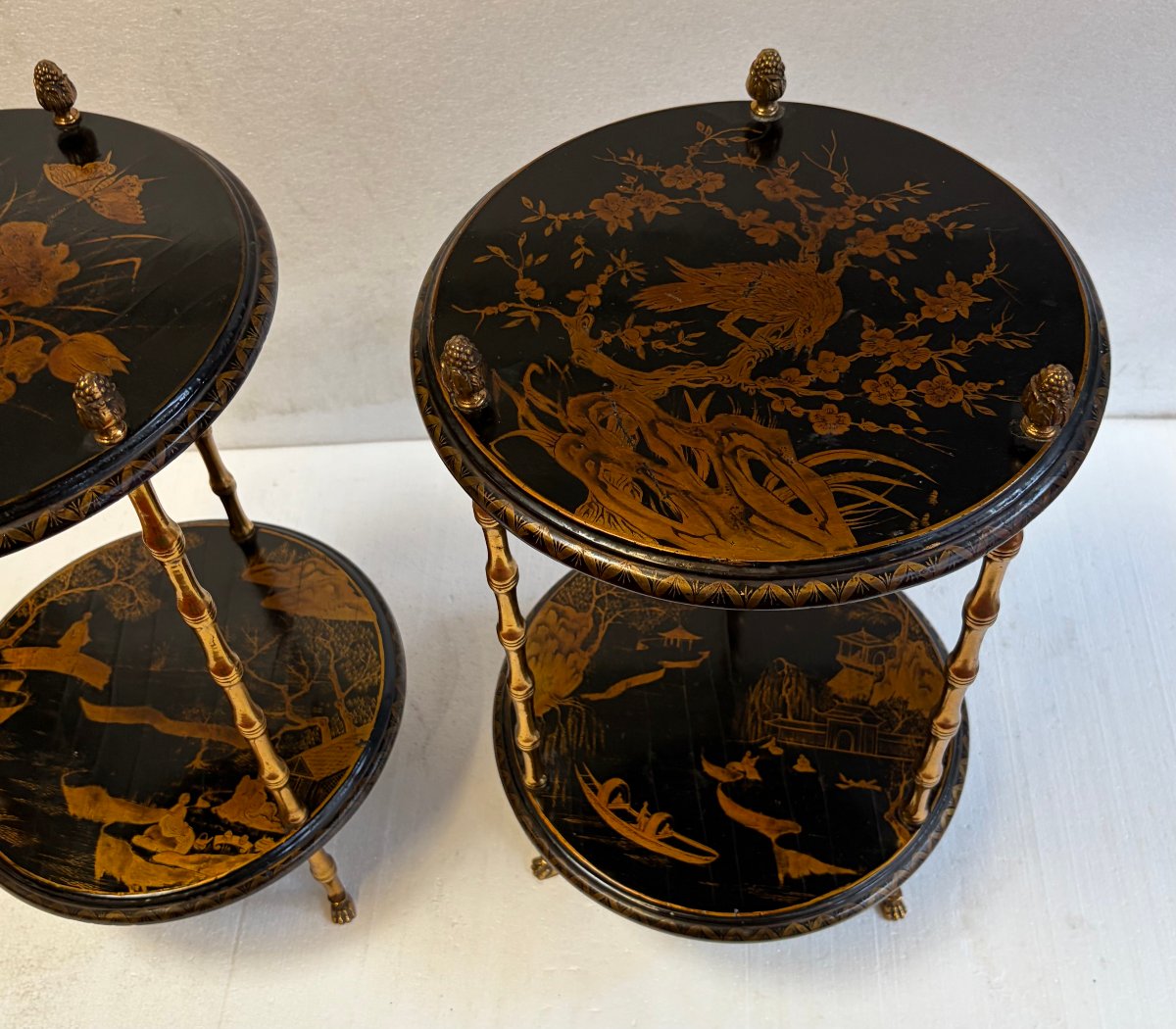 1950s–1970s Pair Of Baguès Side Tables With Bamboo Design, Gilded Bronze, Chinese Lacquered Tops -photo-6