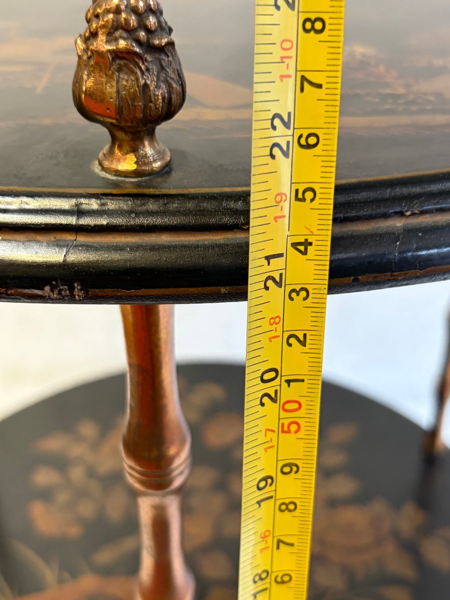 1950s/1970s Maison Baguès Side Table, Bamboo Design, Gilded Bronze With Chinese Lacquer Trays, ø 49 Cm-photo-1