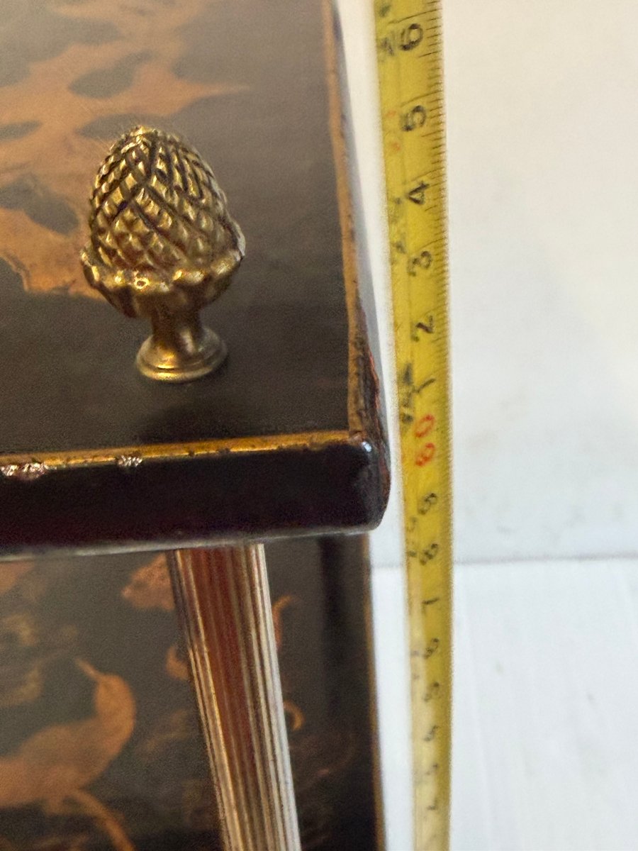 1950s–1970s Maison Baguès Side Table, Bamboo Design, Gilded Bronze, Chinese Lacquer Tops, 42 X 42 X H 66-photo-3
