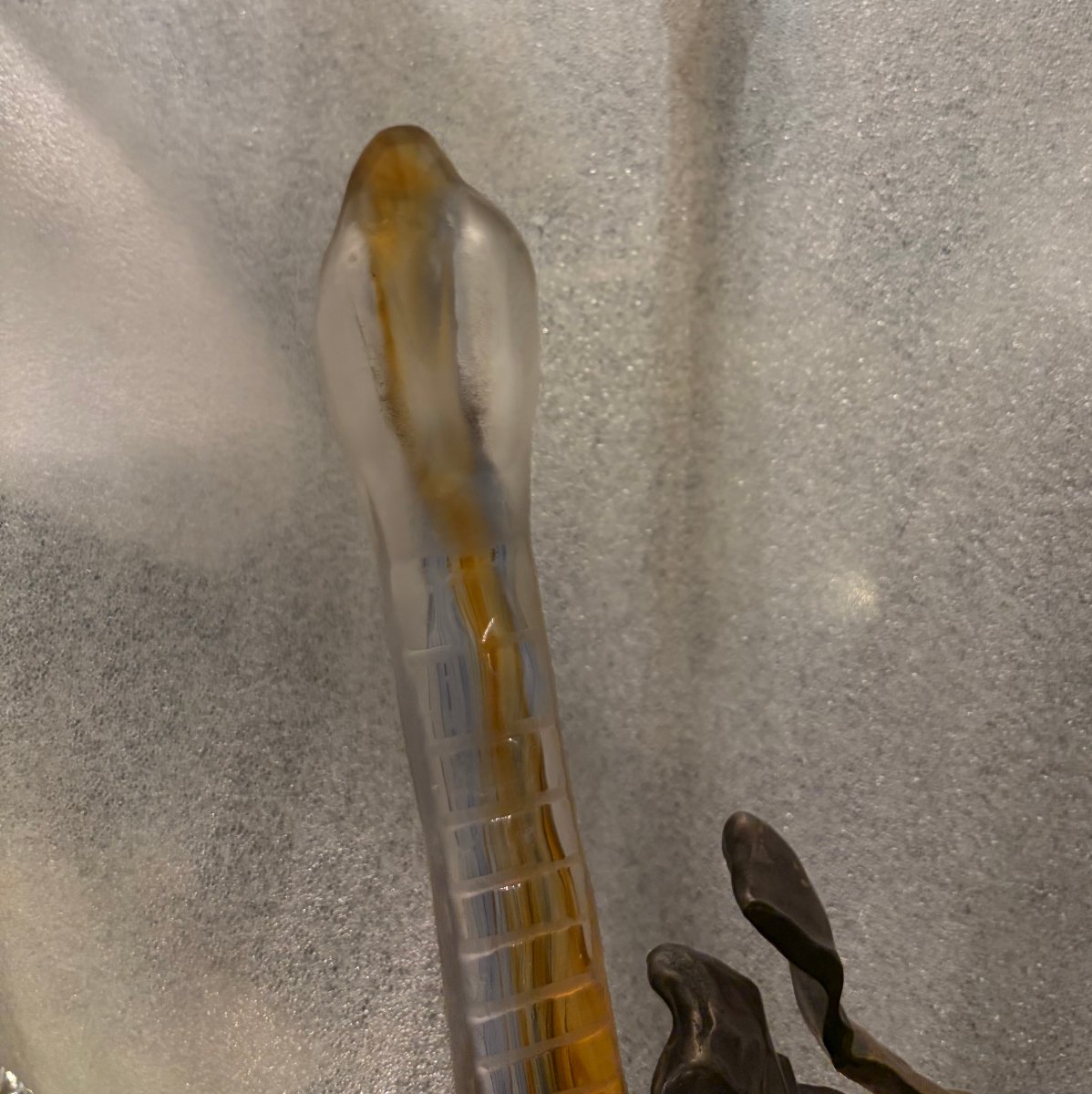 1970/80 Lampe Guitare En Bronze Et Pate De Verre , Sculpture Signée LOHE-photo-4