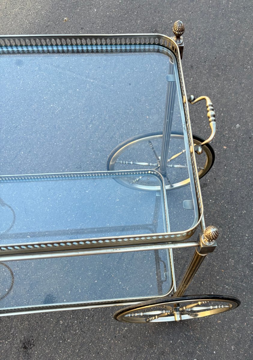 1950s–70s Bagués Rolling Serving Cart In Brass And Silver-plated Bronze With Pine Cones-photo-3