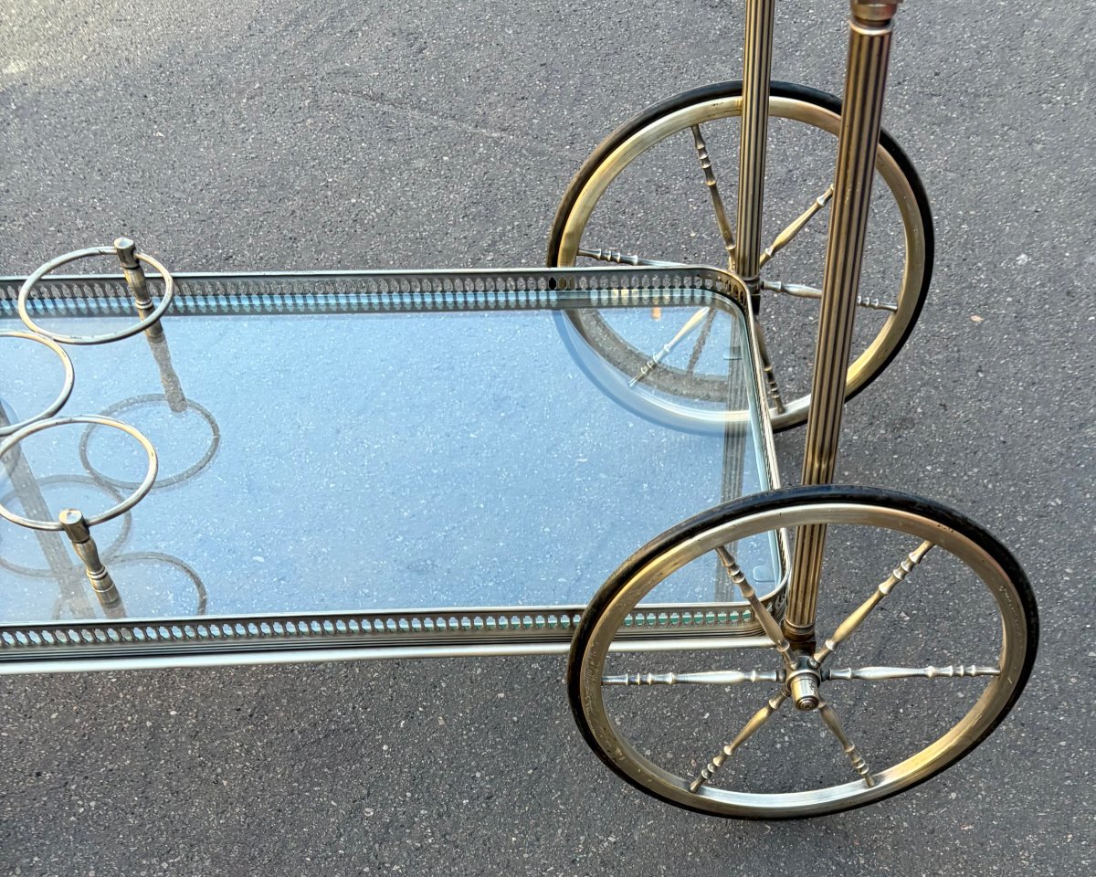 1950s–70s Bagués Rolling Serving Cart In Brass And Silver-plated Bronze With Pine Cones-photo-4