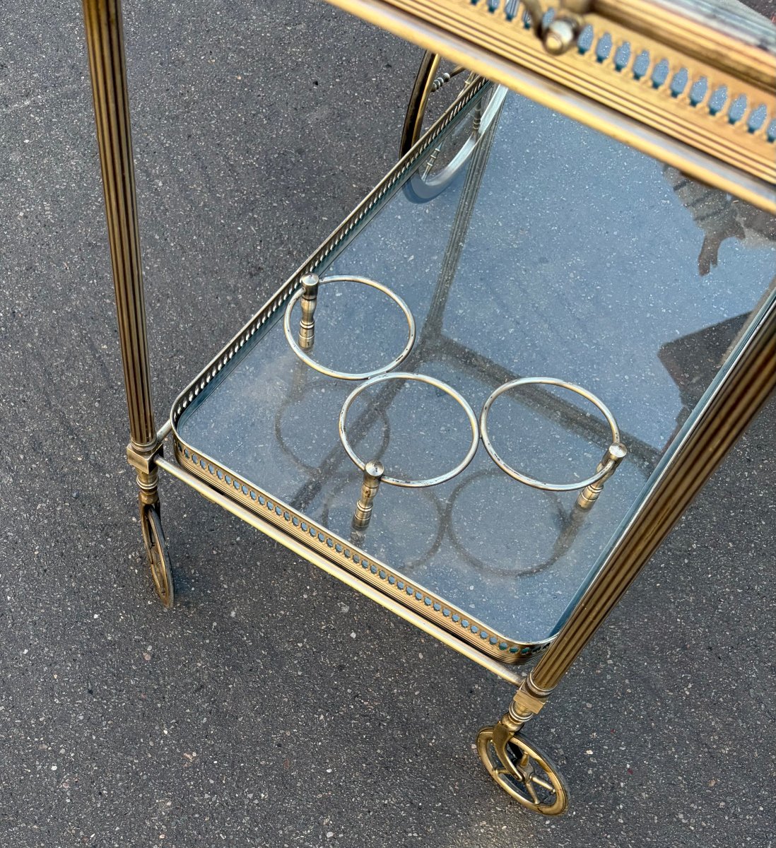 1950s–70s Bagués Rolling Serving Cart In Brass And Silver-plated Bronze With Pine Cones-photo-2