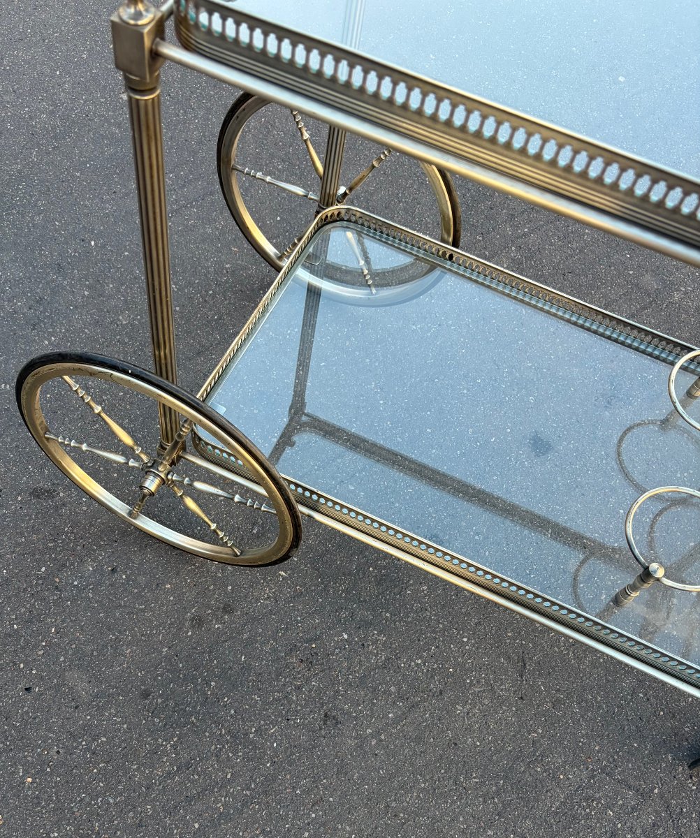 1950s–70s Bagués Rolling Serving Cart In Brass And Silver-plated Bronze With Pine Cones-photo-3