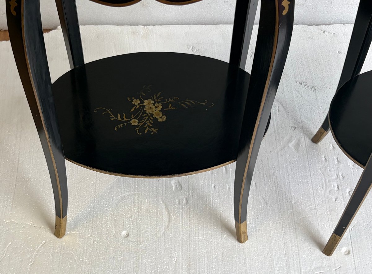 1970s: Pair Of Signed Maison Hirch Nightstands, Black Lacquered With Gold Chinese Decorations, 2nd Series-photo-4