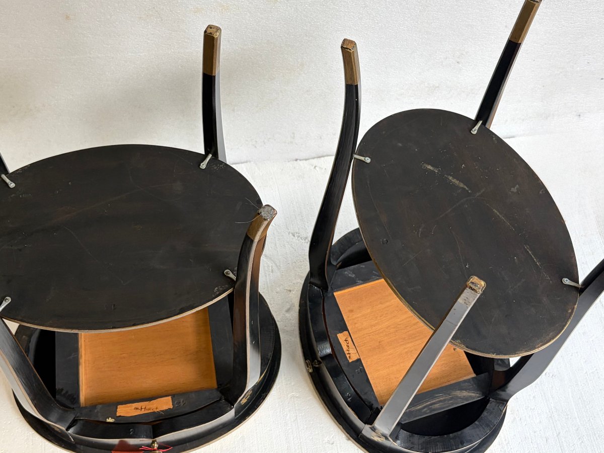1970s: Pair Of Signed Maison Hirch Nightstands, Black Lacquered With Gold Chinese Decorations, 2nd Series-photo-6