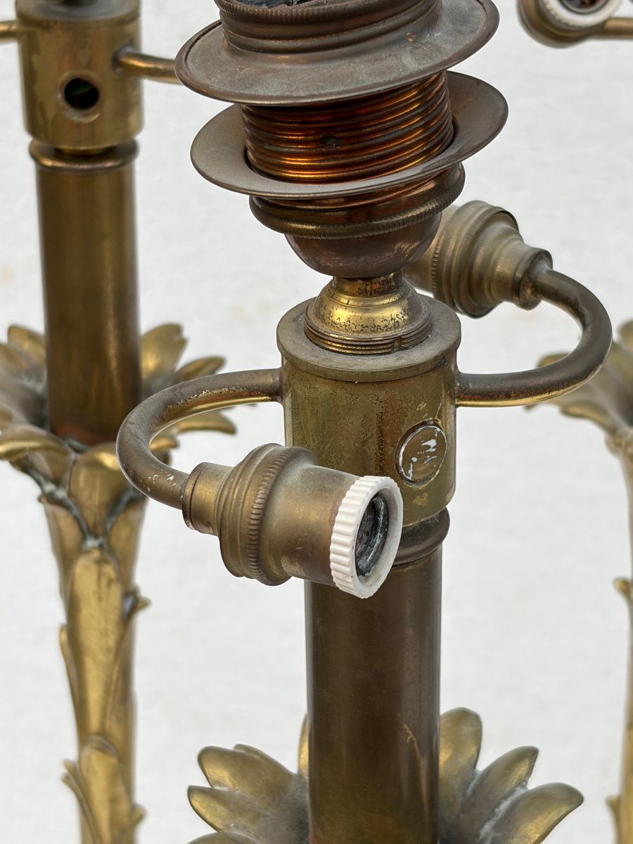 1970′ Série De 6 Lampes En Bronze Maison Bagués Decor Palmier H 65 Ø 18 cm-photo-2