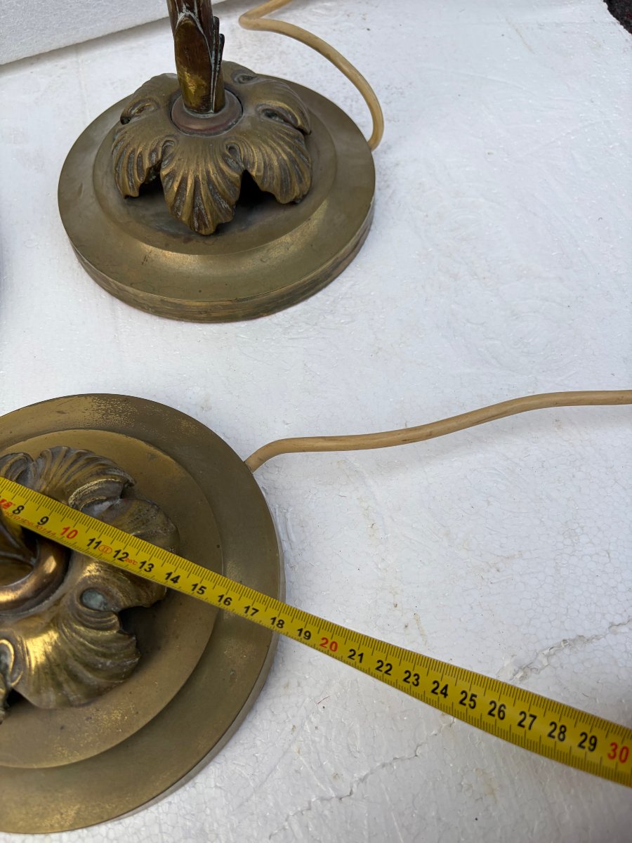 1970′ Série De 6 Lampes En Bronze Maison Bagués Decor Palmier H 65 Ø 18 cm-photo-4