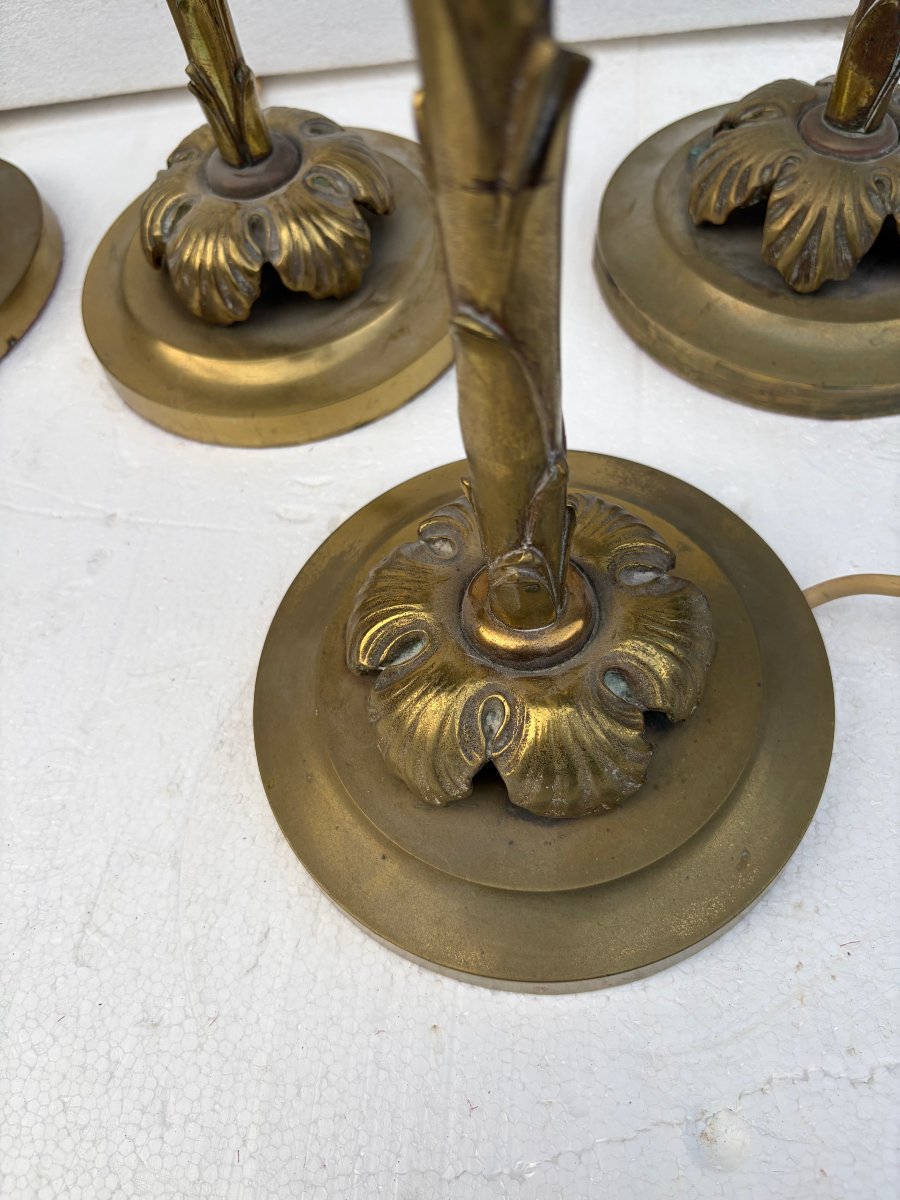 1970′ Série De 6 Lampes En Bronze Maison Bagués Decor Palmier H 65 Ø 18 cm-photo-2