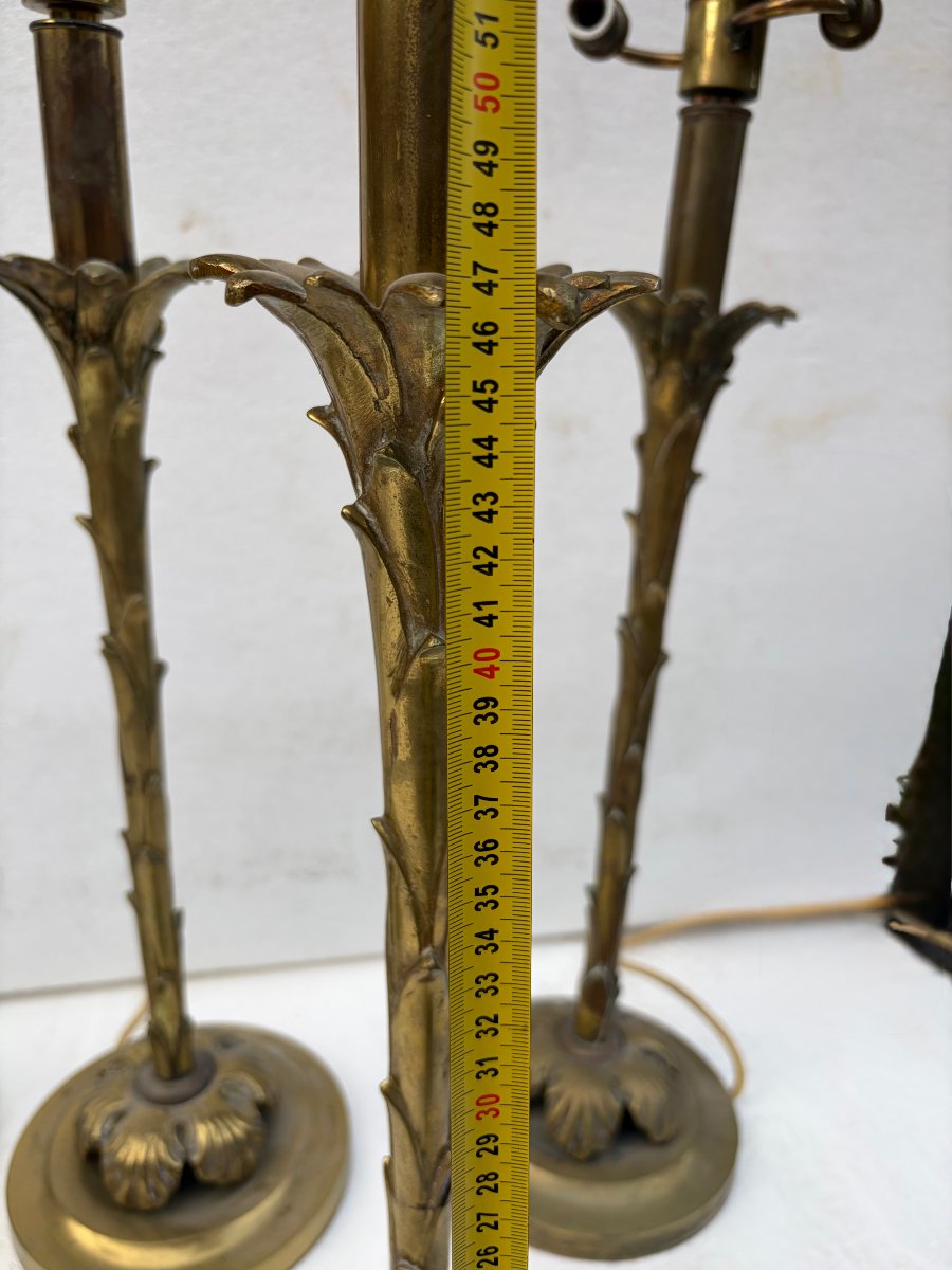 1970′ Série De 6 Lampes En Bronze Maison Bagués Decor Palmier H 65 Ø 18 cm-photo-8