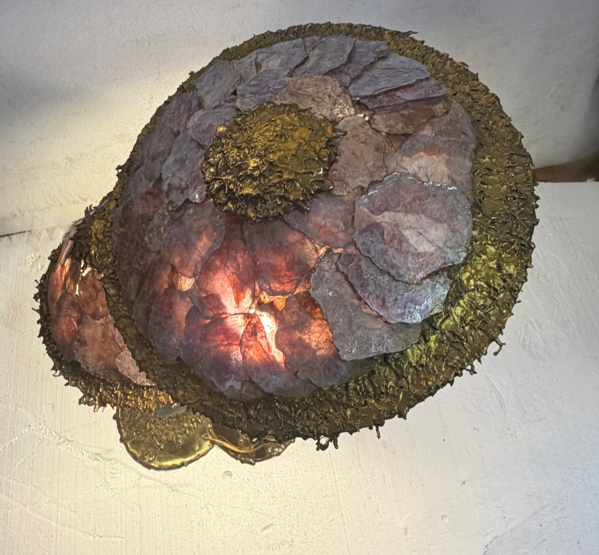 1970′ Lampe Champignon Laiton Maison Jansen 2 Têtes Style Brutaliste ,Duval Brasseur Ou I.Faure-photo-2