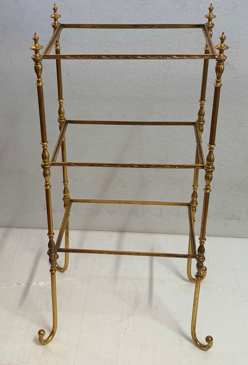 1970′ Étagère en Bronze 3 Niveaux Maison Baguès Plateaux Miroirs Oxydés Vieillis 36 X 25 X H 75-photo-2
