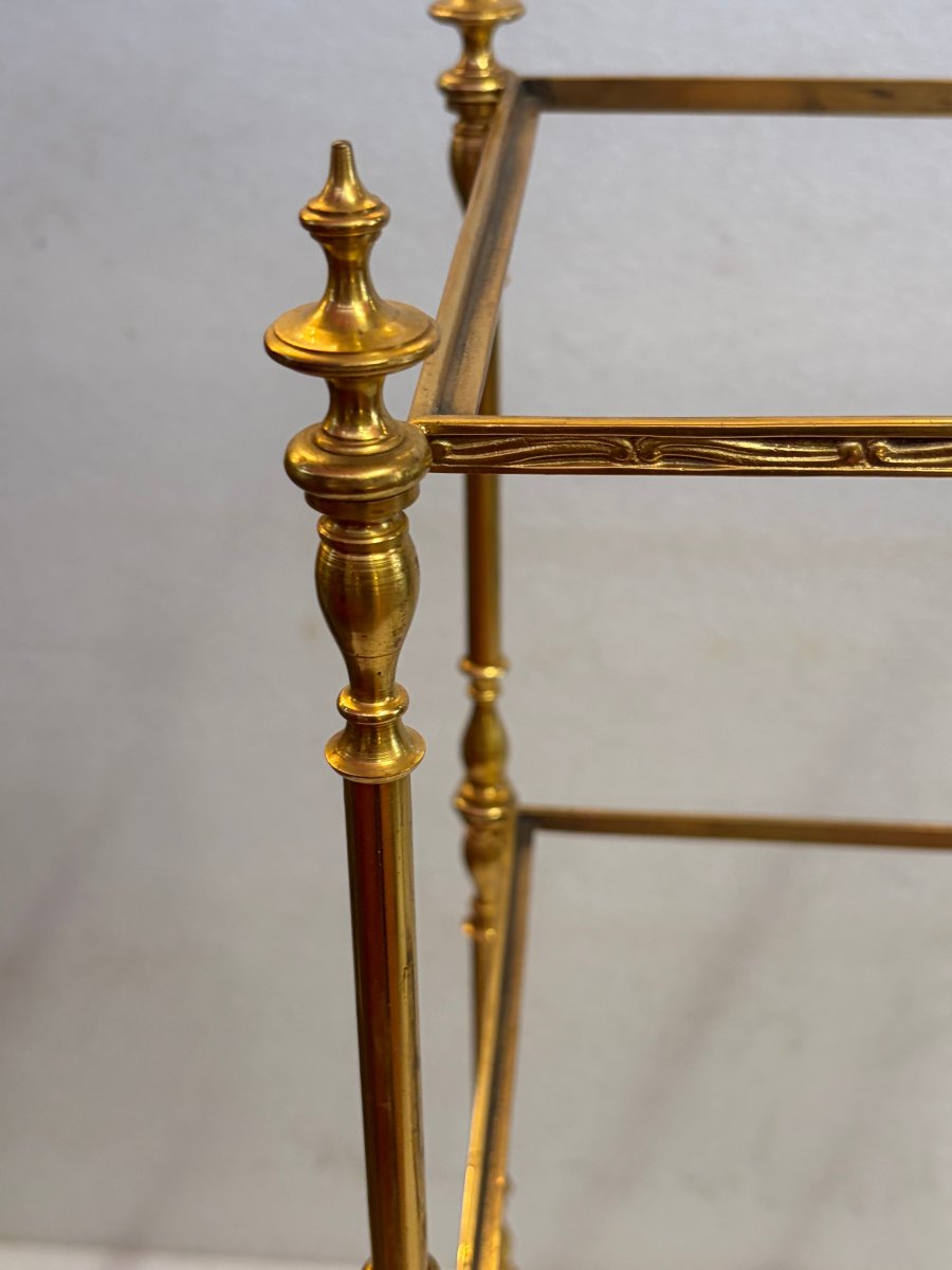 1970′ Étagère en Bronze 3 Niveaux Maison Baguès Plateaux Miroirs Oxydés Vieillis 36 X 25 X H 75-photo-3